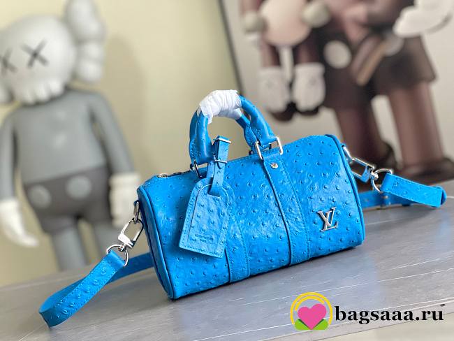 	 Bagsaaa Louis Vuitton Keepall Bandoulière 25 Blue Ostrich leather - 25 x 15 x 11 cm - 1