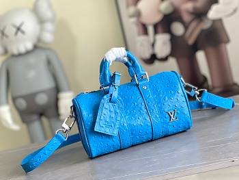 	 Bagsaaa Louis Vuitton Keepall Bandoulière 25 Blue Ostrich leather - 25 x 15 x 11 cm