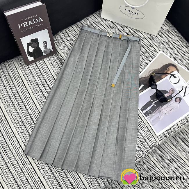 Bagsaaa Prada Pleat Long Skirt Grey With Belt - 1