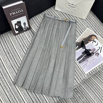 Bagsaaa Prada Pleat Long Skirt Grey With Belt