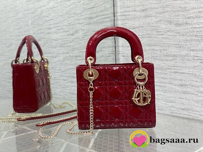 Bagsaaa Dior Mini Lady Bag Red Patent Cannage Calfskin 17cm - 1