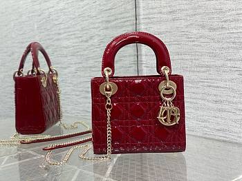Bagsaaa Dior Mini Lady Bag Red Patent Cannage Calfskin 17cm