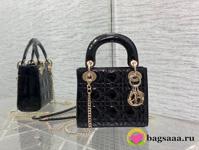 	 Bagsaaa Dior Mini Lady Bag Black Patent Cannage Calfskin 17cm - 1