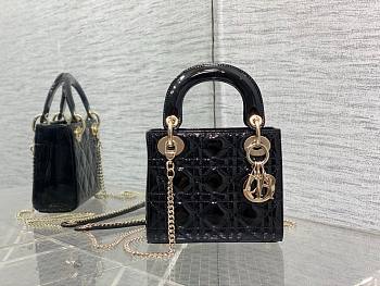 	 Bagsaaa Dior Mini Lady Bag Black Patent Cannage Calfskin 17cm