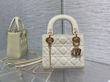 	 Bagsaaa Dior Mini Lady Bag White Patent Cannage Calfskin 17cm