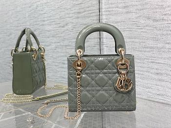	 Bagsaaa Dior Mini Lady Bag Grey Patent Cannage Calfskin 17cm