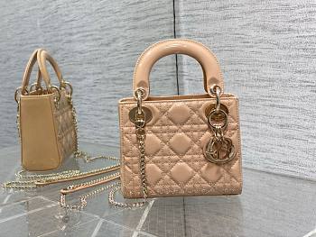 	 Bagsaaa Dior Mini Lady Bag Beige Patent Cannage Calfskin 17cm
