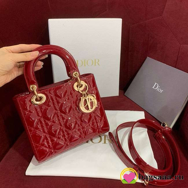 Bagsaaa Dior Small Lady Bag Red Patent Cannage Calfskin 20cm - 1