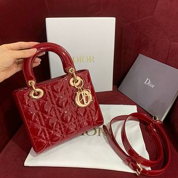 Bagsaaa Dior Small Lady Bag Red Patent Cannage Calfskin 20cm