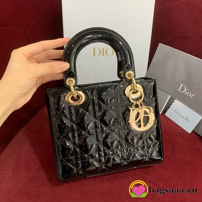 	 Bagsaaa Dior Small Lady Bag Black Patent Cannage Calfskin 20cm - 1