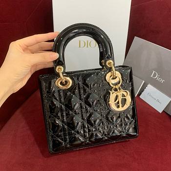 	 Bagsaaa Dior Small Lady Bag Black Patent Cannage Calfskin 20cm