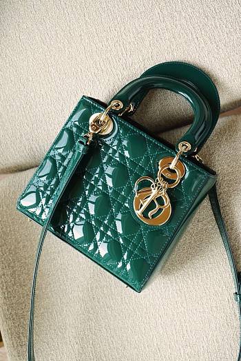 	 Bagsaaa Dior Small Lady Bag Green Patent Cannage Calfskin 20cm