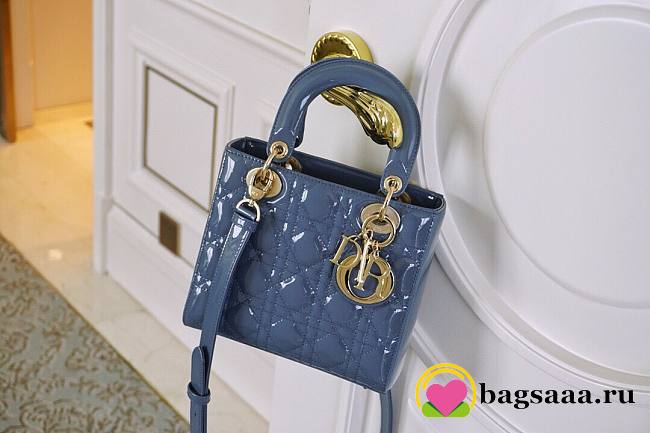 Bagsaaa Dior Small Lady Bag Blue Patent Cannage Calfskin 20cm - 1