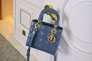 Bagsaaa Dior Small Lady Bag Blue Patent Cannage Calfskin 20cm