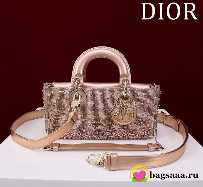 Bagsaaa Dior Lady D-Joy Silver-Tone Satin with Gradient Bead Embroidery - 22x12x6.5cm - 1