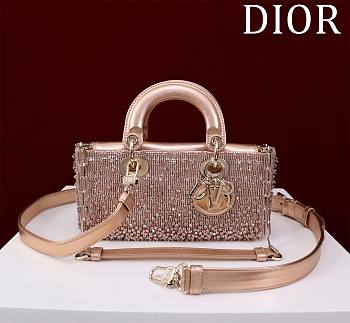 Bagsaaa Dior Lady D-Joy Pink Satin with Gradient Bead Embroidery - 22x12x6.5cm