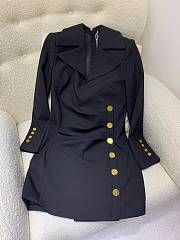 Bagsaaa Balmain Black Gold Button Detail Blazer Dress - 4