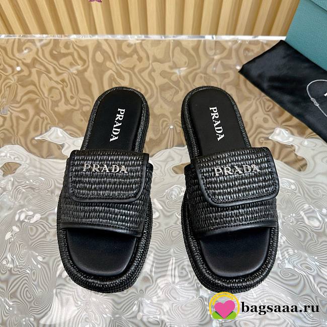 	 Bagsaaa Prada Raffia Platform Sandals In Black - 1