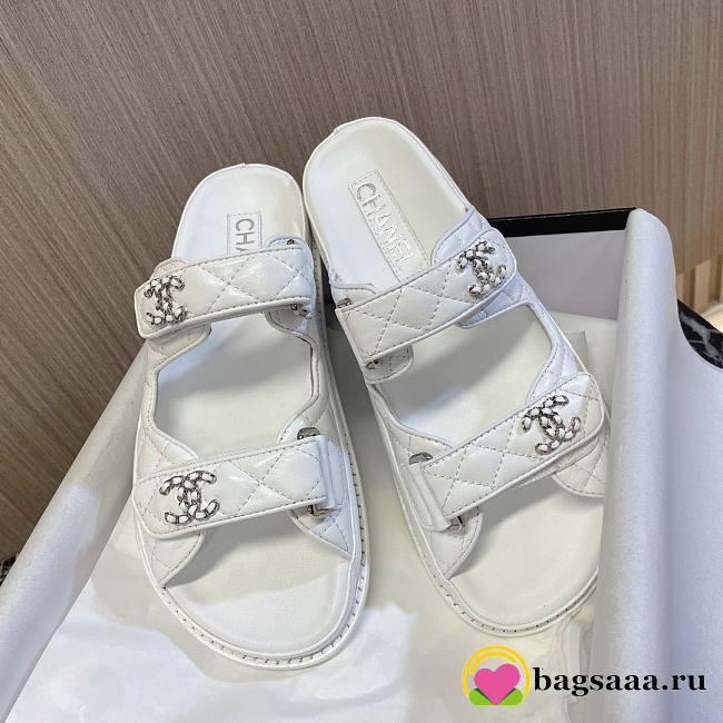 	 Bagsaaa Chanel Dad Flat Slides White Leather - 1