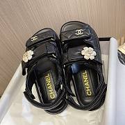 	 Bagsaaa Chanel Dad Flat Sandals Black Leather With Flower - 5