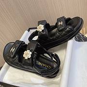 	 Bagsaaa Chanel Dad Flat Sandals Black Leather With Flower - 4