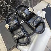 	 Bagsaaa Chanel Dad Flat Sandals Black Leather With Flower - 2