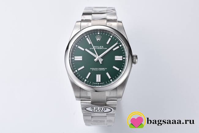 Bagsaaa ROLEX OYSTER PERPETUAL Silver and green dial 40mm - 1