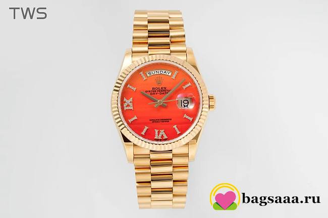 Bagsaaa Rolex Day-Date 36mm Gold Orange Diamond Dial - 1