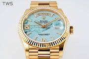 Bagsaaa Rolex Yellow Gold Day-Date 36 Watch Fluted Bezel Turquoise Diamond Dial President Bracelet - 5