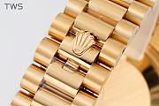 Bagsaaa Rolex Yellow Gold Day-Date 36 Watch Fluted Bezel Turquoise Diamond Dial President Bracelet - 4