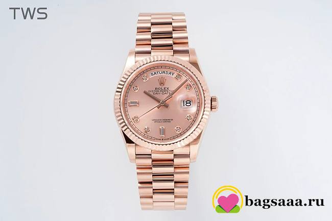 Bagsaaa Rolex Day-Date 36 Everose Fluted / President / Pink Diamonds - 1