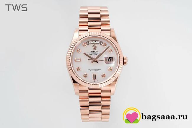 Bagsaaa Rolex Watch Day-Date 36 Rose Gold White Dial - 1