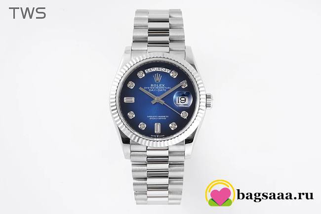 Bagsaaa Rolex Watch Day-Date 36 Silver Blue Dial - 1