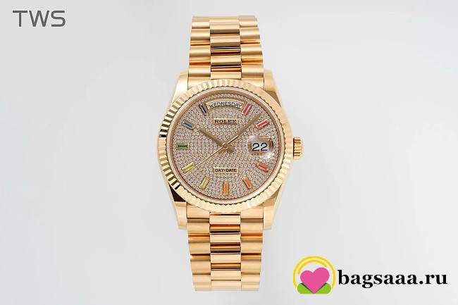 Bagsaa Rolex Watch Day-Date 36 18ct Yellow Gold Pave Factory Rainbow Sapphire - 1