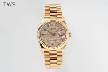 Bagsaa Rolex Watch Day-Date 36 18ct Yellow Gold Pave Factory Rainbow Sapphire