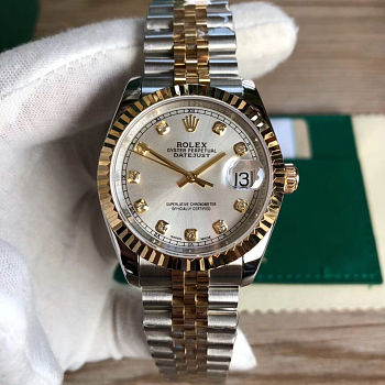 Bagsaa Rolex Lady-Datejust Stainless Steel Yellow Gold and Silver Dial 