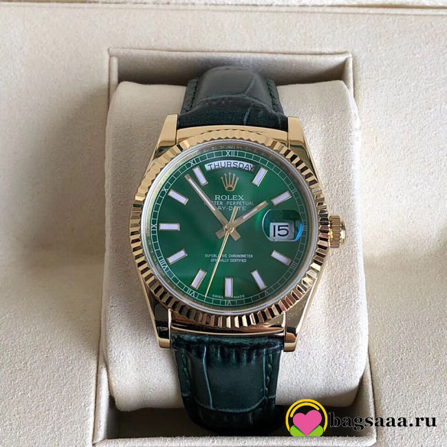 Bagsaaa Rolex Day-Date 36 Green Dial Solid Gold Watch  - 1