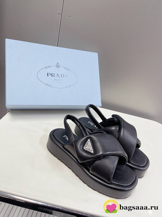 Bagsaaa Prada Soft Padded Nappa Leather Wedge Black Sandals - 1