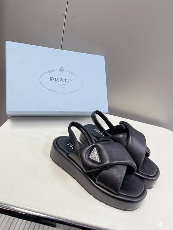 Bagsaaa Prada Soft Padded Nappa Leather Wedge Black Sandals
