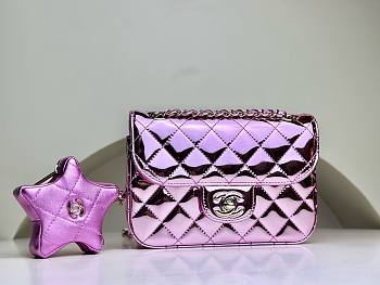 Bagsaaa Chanel 24C Shiny Pink Calfskin Quilted Flap Bag & Coin Purse - 20x15x4cm