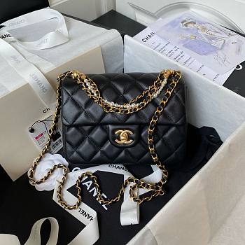 	 Bagsaaa Chanel Flap Bag With Pearl Chain Strap Black - 14.5x19.5x7.5cm
