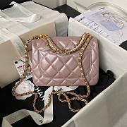 	 Bagsaaa Chanel Flap Bag With Pearl Chain Strap Pink - 14.5x19.5x7.5cm - 3