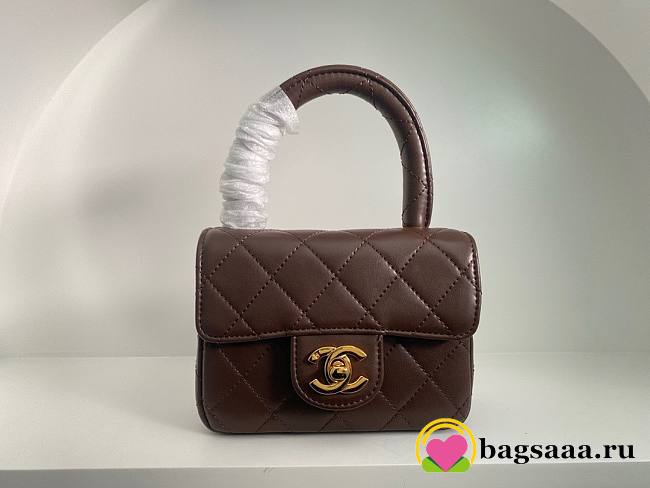 Bagsaaa Chanel Vintage Brown Leather Top handle Flap Bag - 18cm - 1