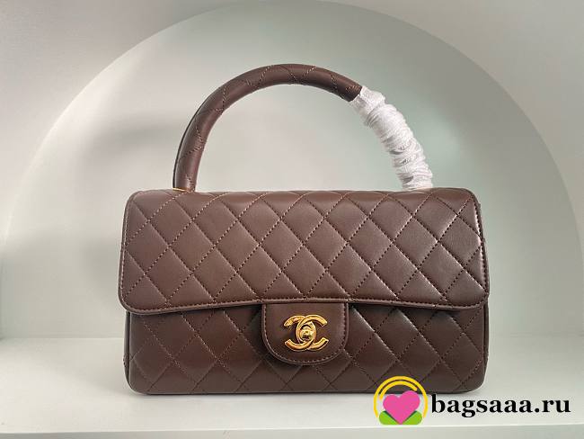 Bagsaaa Chanel Vintage Brown Leather Top handle Flap Bag - 25cm - 1