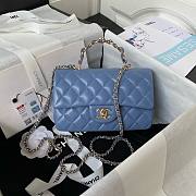 	 Bagsaaa Chanel Mini Rectangular Flap with Top Handle Blue Lambskin Light Gold Hardware - 20cm - 1