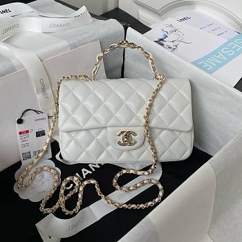 	 Bagsaaa Chanel Mini Rectangular Flap with Top Handle White Lambskin Light Gold Hardware - 20cm