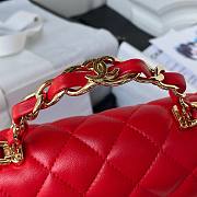 	 Bagsaaa Chanel Mini Rectangular Flap with Top Handle Red Lambskin Light Gold Hardware - 20cm - 5