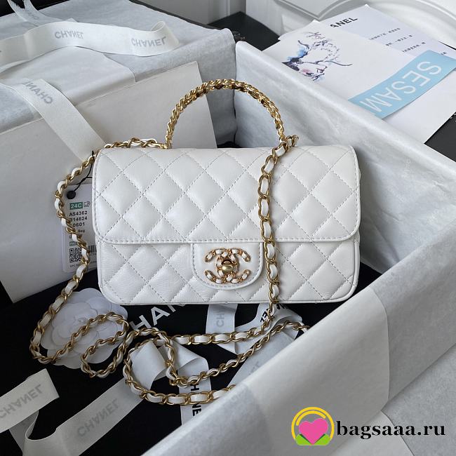 Bagsaaa Chanel Top Handle 24C Flap Bag in White Lambskin - 21cm - 1