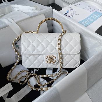 Bagsaaa Chanel Top Handle 24C Flap Bag in White Lambskin - 21cm