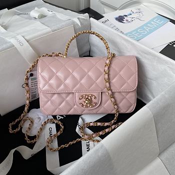 	 Bagsaaa Chanel Top Handle 24C Flap Bag in Pink Lambskin - 21cm